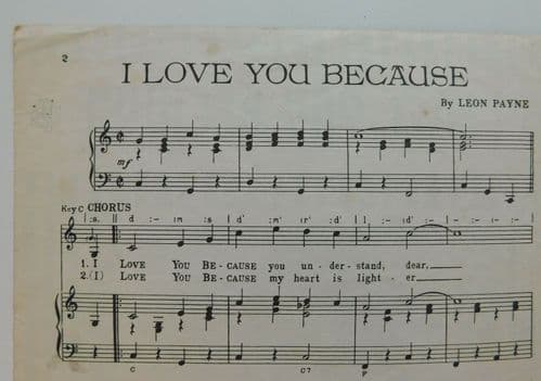 I Love You Because vintage sheet music Jim Reeves 1940s country song Leon Payne